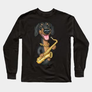 Cute Doxie Dog with saxophone on Dachshund Sax Player tee Long Sleeve T-Shirt